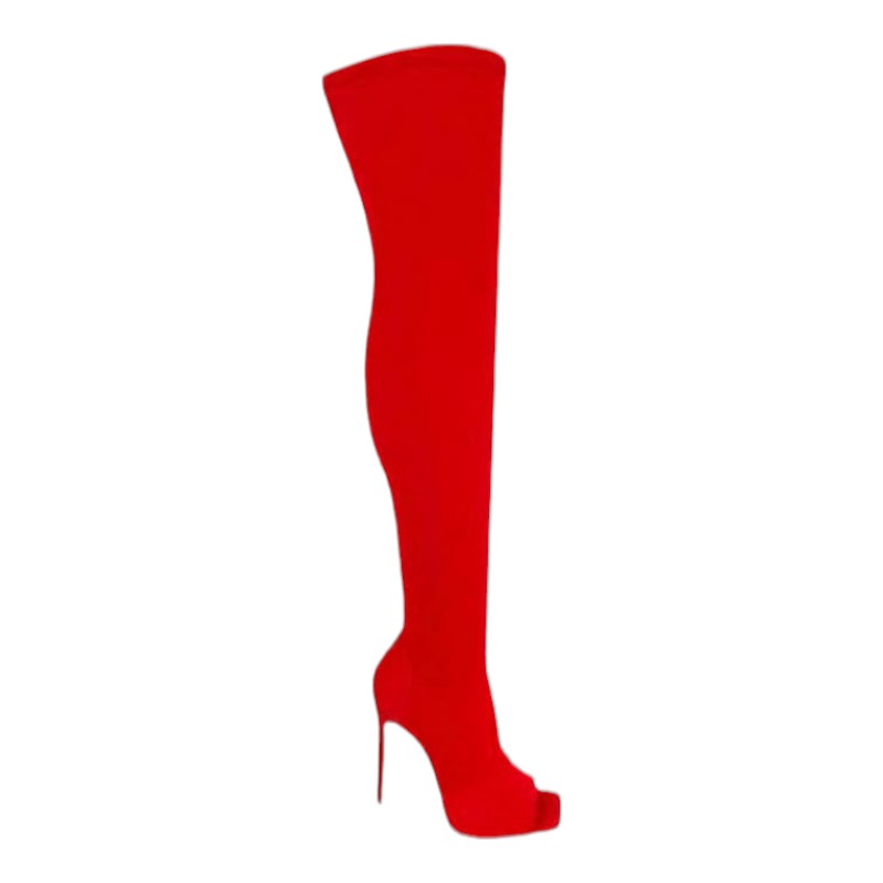 Women's Stiletto Heel Thigh High Boots Peep Open Toe Pull on Over the Knee Boots