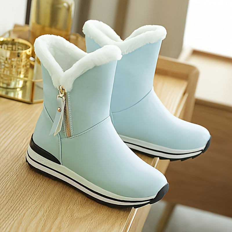 Women's Thermal Winter Snow Boots with Turquoise/Black/White/Grey Color Options - Synthetic -like Synthetic Faux Fur Trim, Side Zipper & Golden-Tone Hardware, Warm Lacing System & Arch - Multi-Color Options for Ice & Snow - A