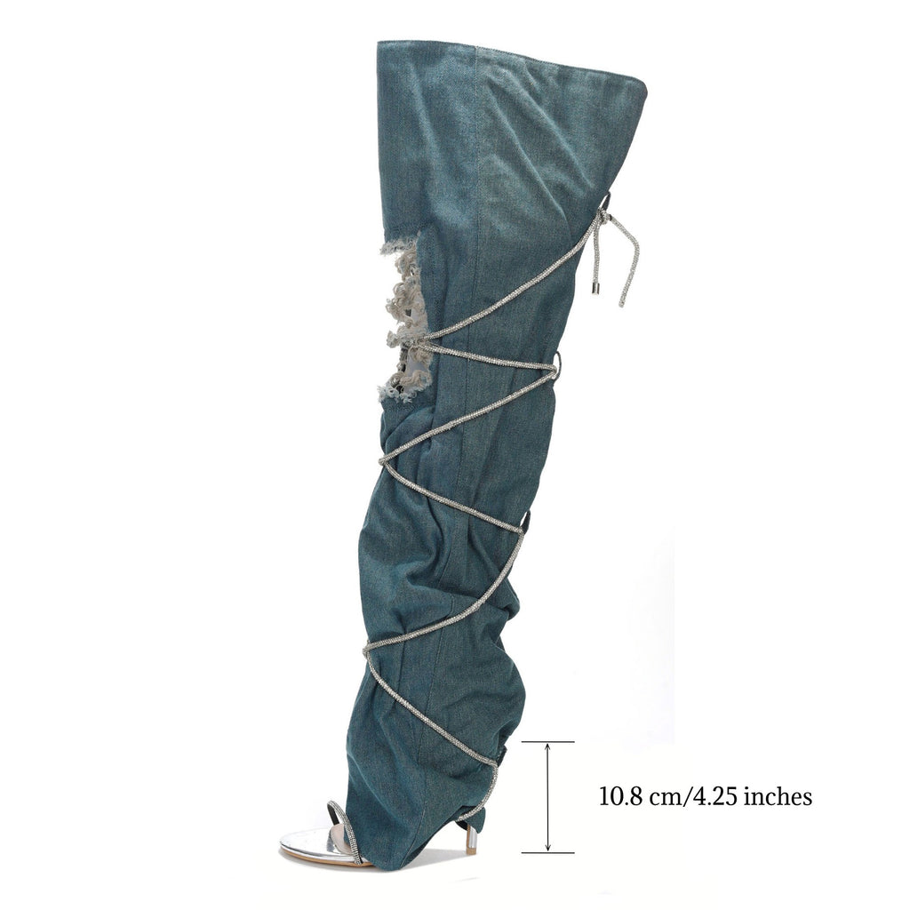Cape Robbin Nobu Thigh High Boots, Stylish Rope Knee High Cowboy Boots Women, Long Denim Boots, High Heel Boots, Knee High Boots Women