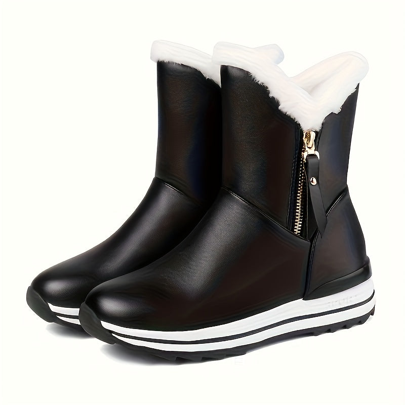 Women's Thermal Winter Snow Boots with Turquoise/Black/White/Grey Color Options - Synthetic -like Synthetic Faux Fur Trim, Side Zipper & Golden-Tone Hardware, Warm Lacing System & Arch - Multi-Color Options for Ice & Snow - A