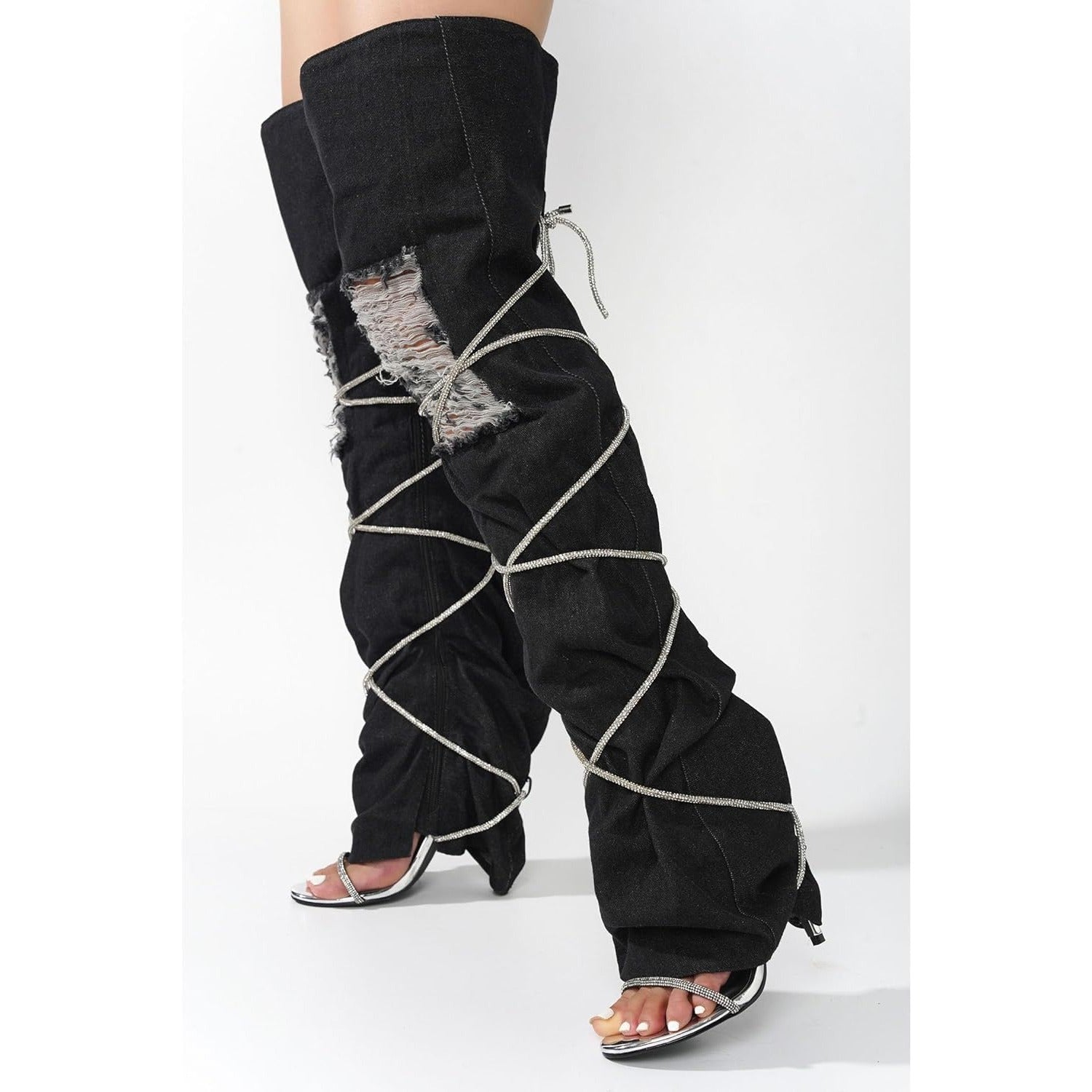 Cape Robbin Nobu Thigh High Boots, Stylish Rope Knee High Cowboy Boots Women, Long Denim Boots, High Heel Boots, Knee High Boots Women