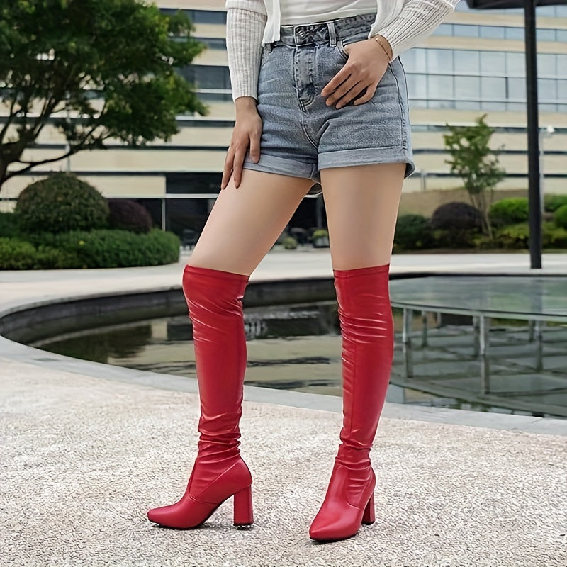 [Fall Winter Comfort Thigh Boots] Women's Fall Winter Comfort Thigh High Boots, Black Point Toe And High-heel Over The Knee Boots