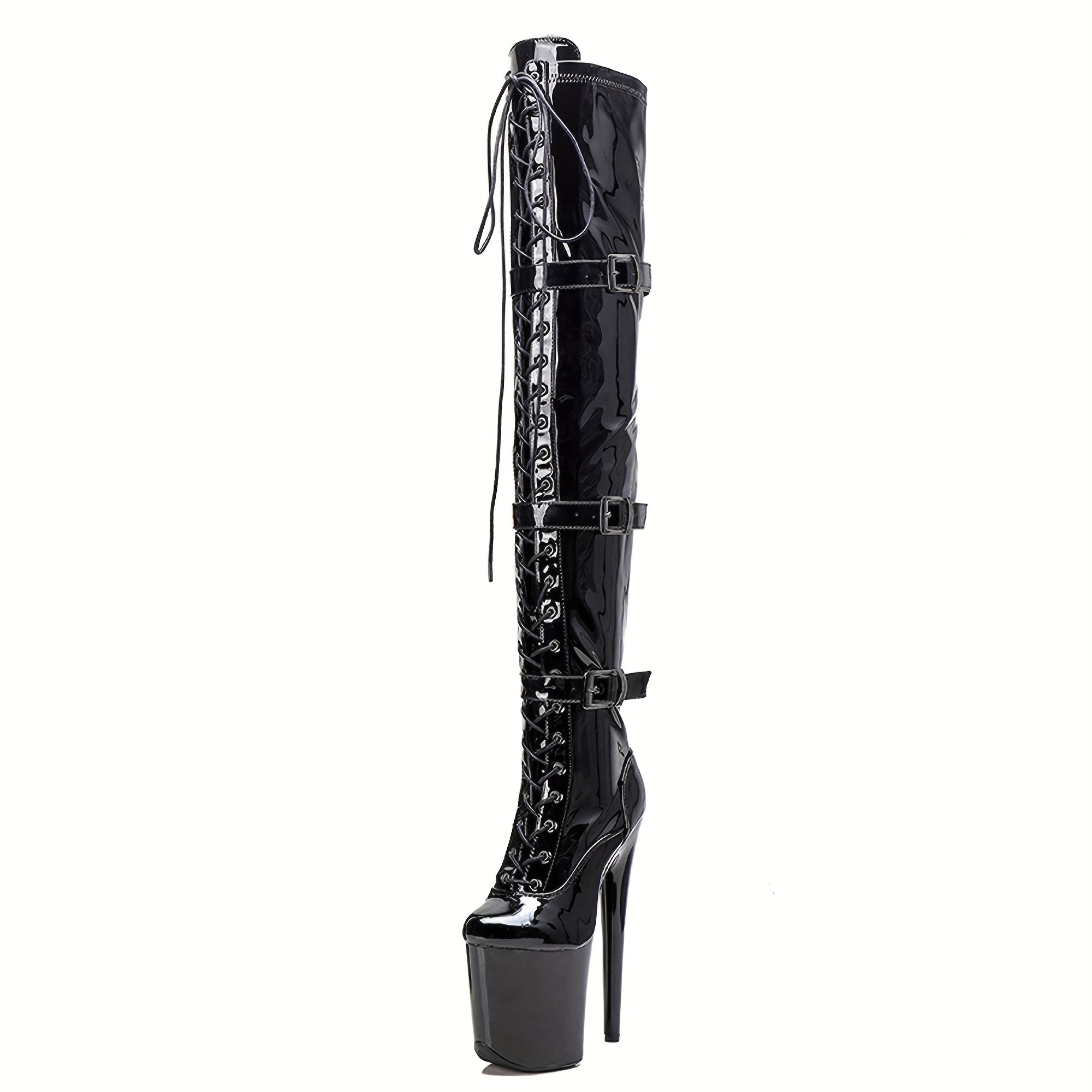 MISSHEELS Women's 8" Platform Stiletto Thigh High Boots - Sexy PU Cover Over-The-Knee Zipper Closure, Plus Size All-Season Exotic Pole Boots for Casual & Nightlife, Nightlife Footwear | Sleek Stiletto Boots | Pu Cover Boots,